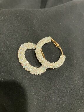 Gold Hoop Earrings with Iridescent Crystal Pavé - Women's Jewelry
